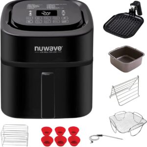 Nuwave 6 qt Air Fryer: Nuwave Brio 6-Quart Digital Smart Air Fryer – Healthy Oil-Free Cooking with Temperature Probe, Grill Pan & One-Touch Controls (Black)